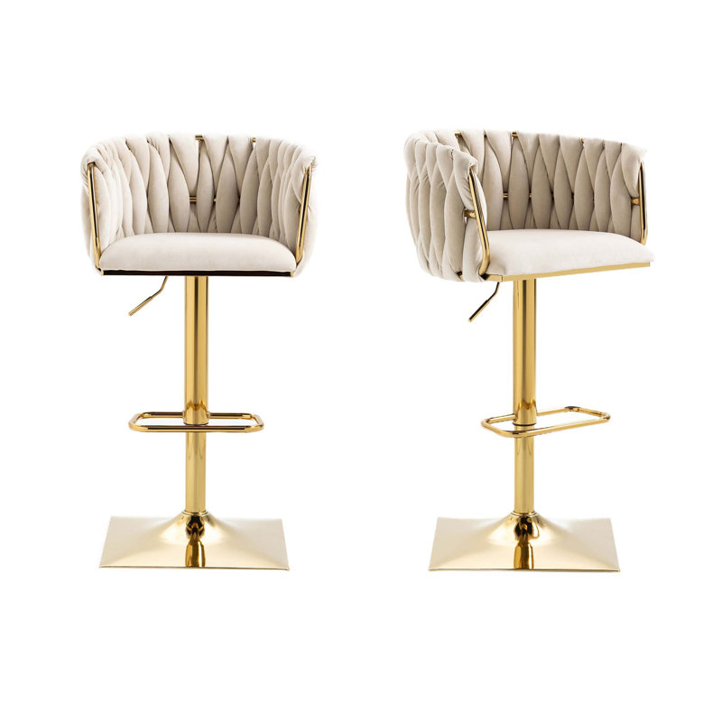 Vintage Bar Stools With Back And Footrest Counter Height Dining Chairs 2PC/SET, Ivory