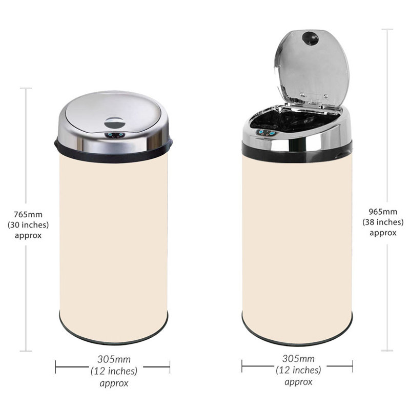 Ladson Steel Motion Sensor Kitchen Trash Can, 42L, Cream
