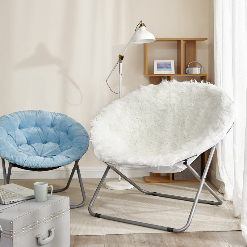 Giant Moon Chair - Mega Furry Plush, White Faux Fur