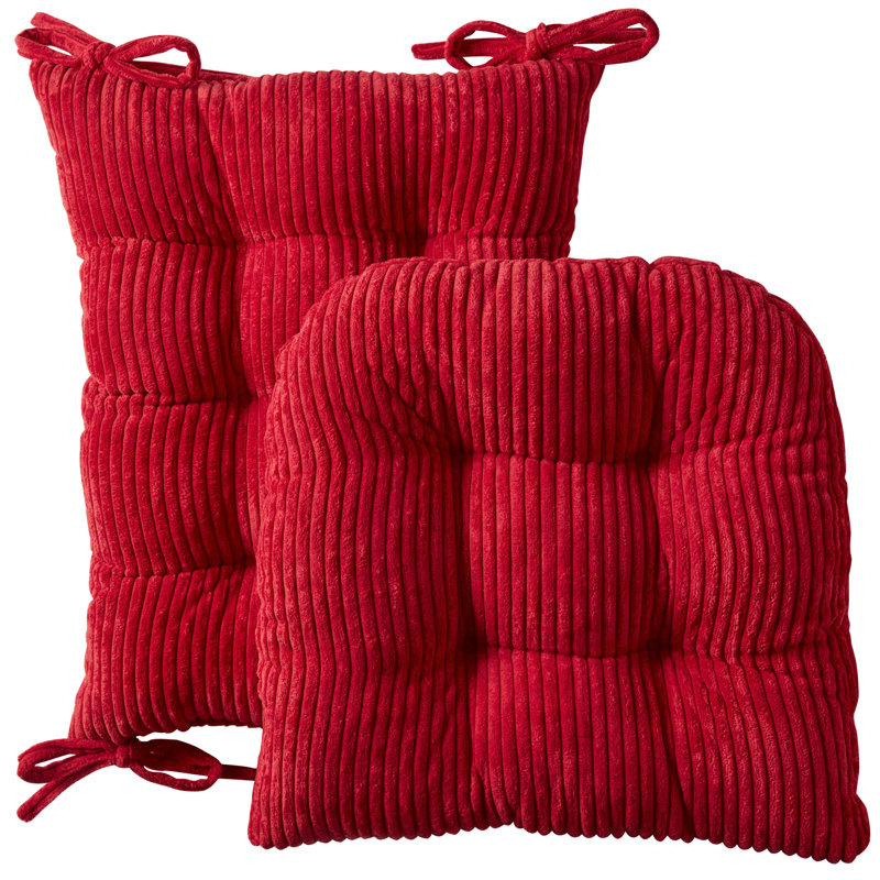 Velvet Rocking Chair Cushion 2 Piece Tufted Non Slip Set of Upper and Lower Cushions, Red