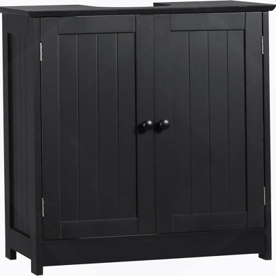 Armoire de salle de bain sous le lavabo avec 2 portes et tablette, meuble-lavabo à piédestal, noir
