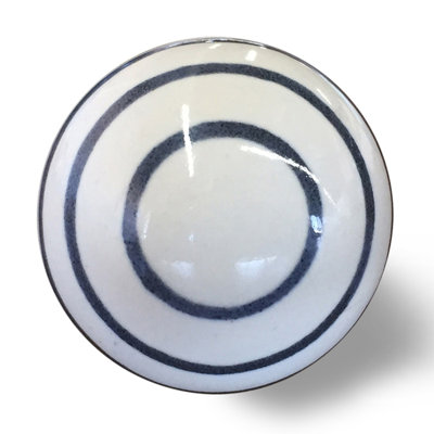 1.5" x 1.5" x 1.5" White/Navy Hand-Painted, Ceramic - Knobs 8-Pack