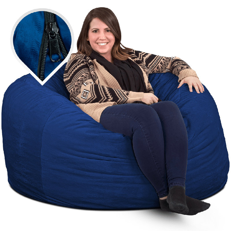  | Housse de remplacement pour fauteuil à billes de 4 pi seulement | Lavable amovible | Housse seulement, Electric Blue Suede