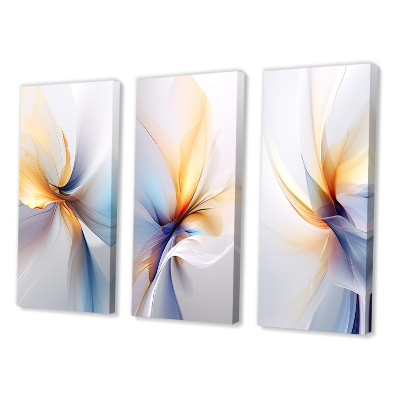 Tendre opulence tourbillonnant blanc bleu clair - formes abstraites, ensemble de 3 pièces d'art, H 20 po x l 36 po