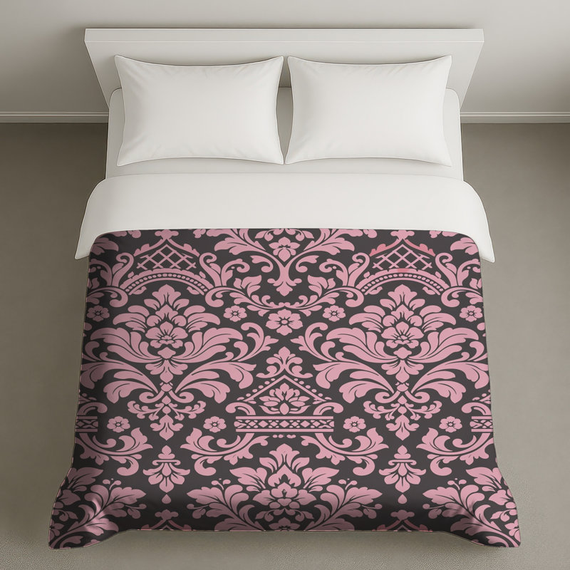 Housses de couette à motif damassé rose, Queen