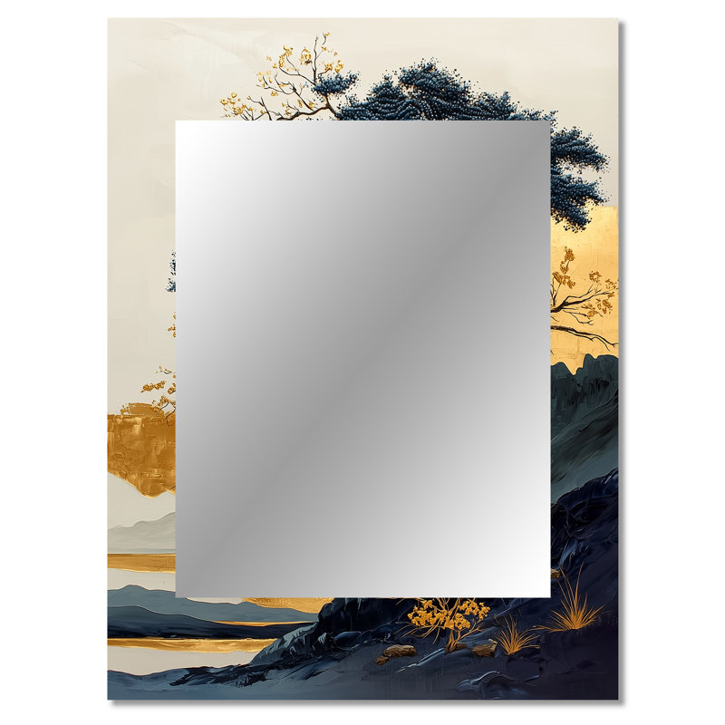 Or et bleu crépuscule Baobab arbre africain I - miroir mural arbre Arican, miroir décoratif traditionnel, impression d'art en métal