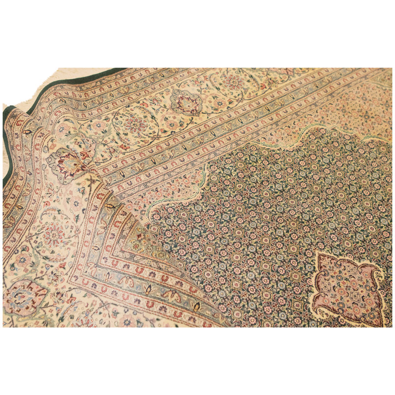 Tapis ivoire et vert noué à la main de haute qualité