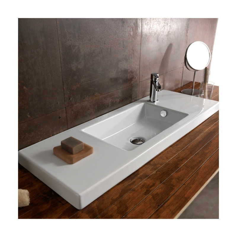 Ceramica Tecla By Nameeks Serie 35 13.78'' Glossy White Vitreous China Rectangular Bathroom Sink with Overflow, 1 Hole