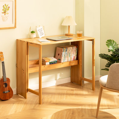 Bureau en bambou pliant, bureau d'ordinateur peu encombrant pour les petits espaces, table d'étude pliable pour chambre à coucher, bureau personnel, dortoir, appartement, couleur naturelle