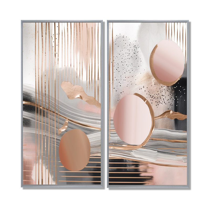 «Pink Rosegold Circle Chaos IV», reproduction d'art abstrait sur toile, 32" H x 32" W, Framed Print without Mat, Silver