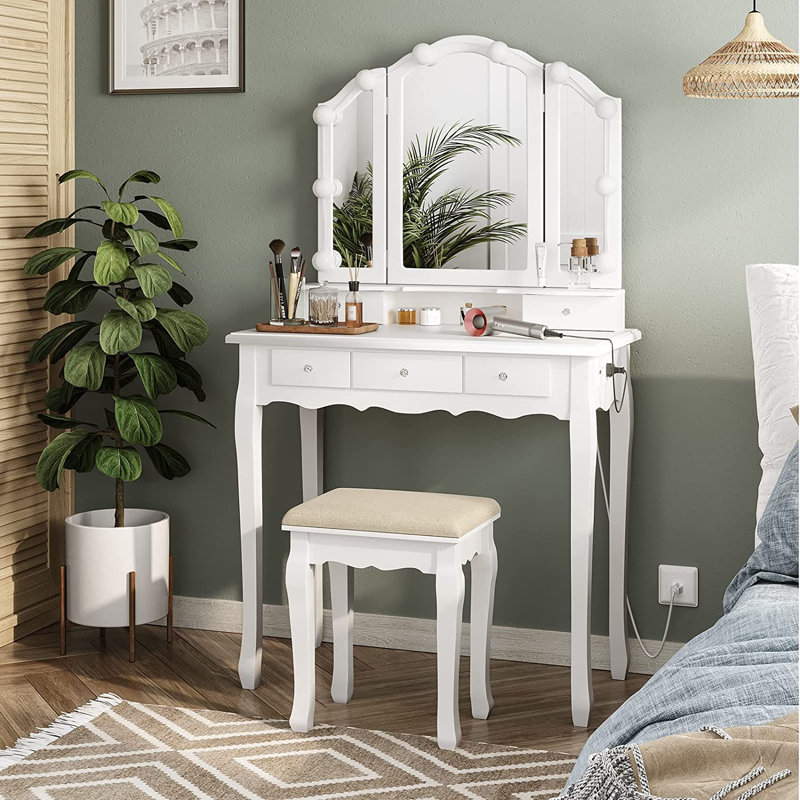 Ensemble coiffeuse avec tabouret et miroir Ermis