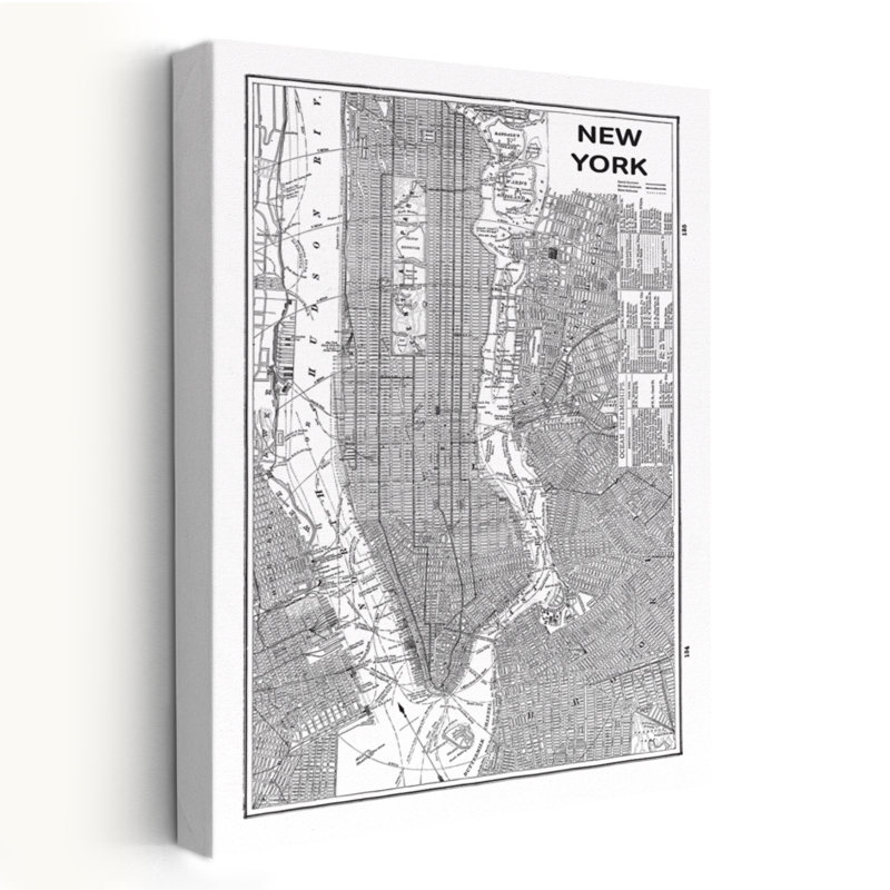 Carte inversée de New York, plan contemporain noir, noir et blanc de Manhattan, H 60 po x l 40 po