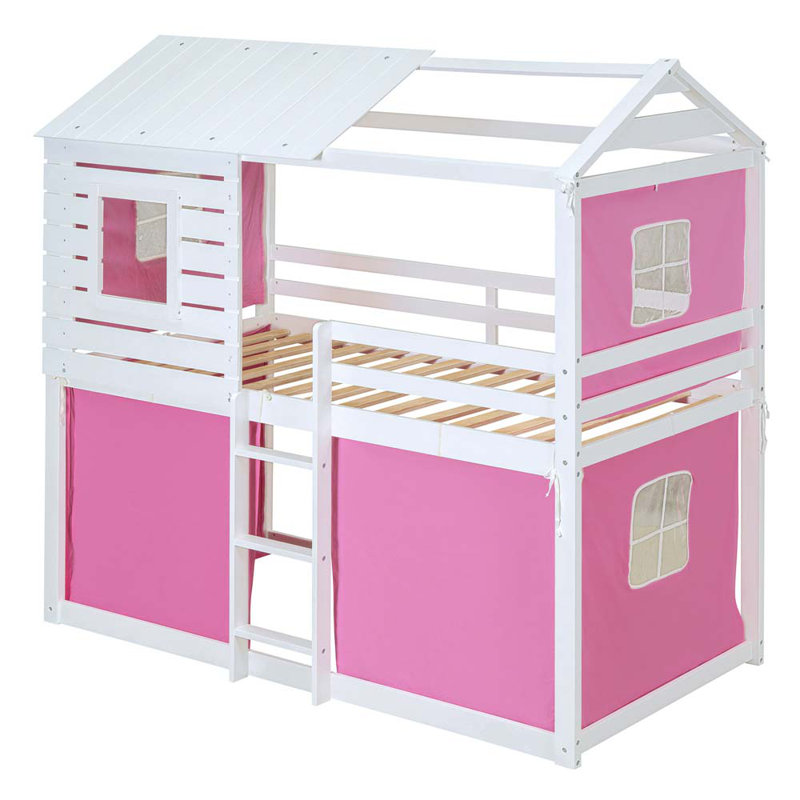 Lit superposé pour enfant Aasir, Simple, Rose