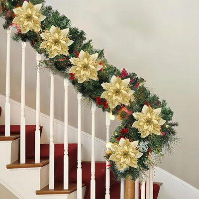 25 pièces de poinsettias artificiels de 5,7 pouces de fleurs de Noël scintillantes avec pinces arbre de Noël ornement de fleurs poinsettias décoration bricolage couronne de Noël fête de mariage décoration de fête à la maison
