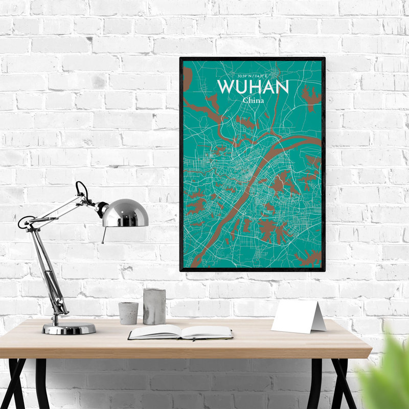 Carte de la ville de Whan, impression, H 36 po x l 24 po, Vert / Brun