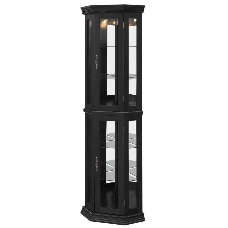 Vitrine de coin lumineuse en verre 69,5 "avec présentoir et tablettes réglables, Noir