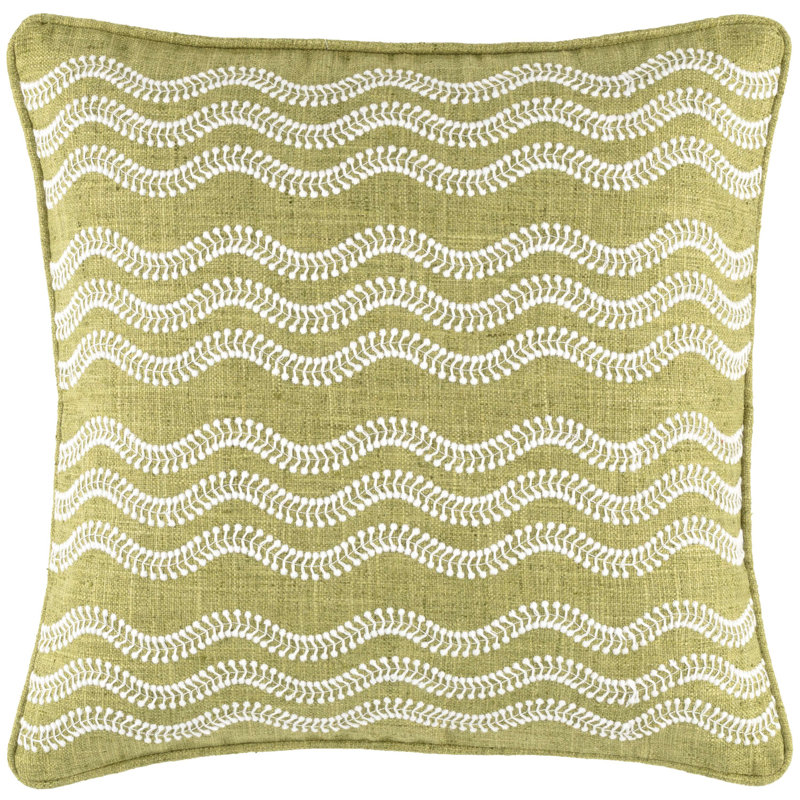 Green Embroidered Square Polyester Euro Accent Pillow