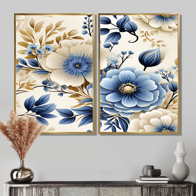 Classic Blue Harmony Bouquet - Art mural bleu 2 pièces