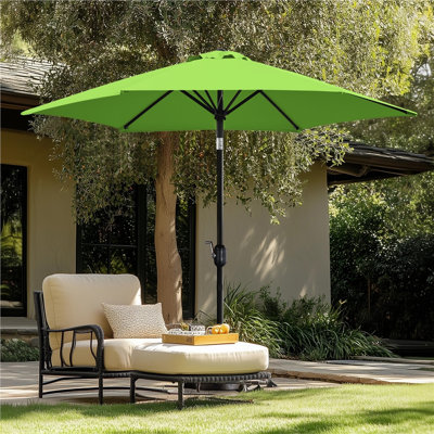 9FT Patio Market Umbrella with Push Button Tilt and Crank, Grass Green