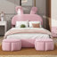 Lit plateforme double avec revêtement en tissu, livré avec 2 unités de rangement avec repose-pieds, adorable tête de lit caricature en forme d'oreille équipée de DEL intégrées
