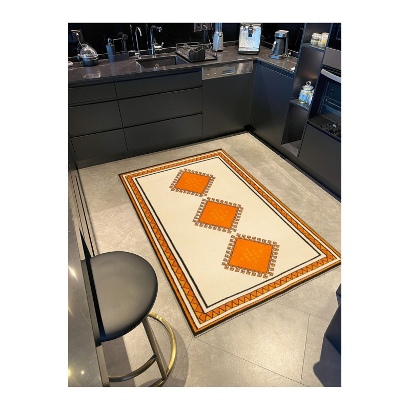 Tapis décoratif lavable à motif de losanges orange, Sous-tapis carré 3 pi 3 po inclus