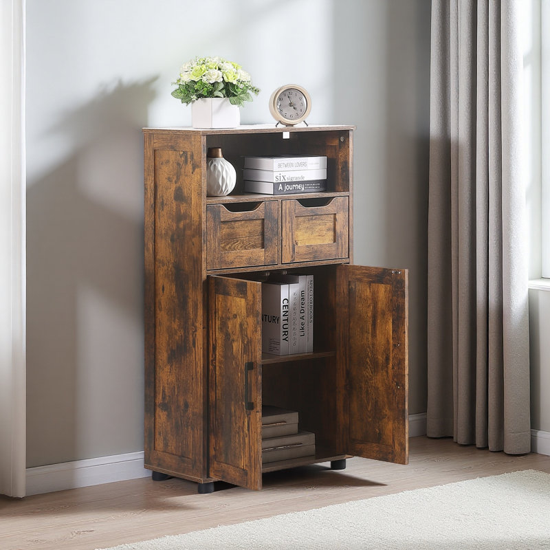 Grande armoire de rangement, armoire de rangement de salle de bain avec 2 grands tiroirs et tablette réglable, pour le salon