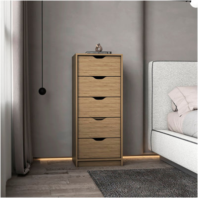 Commode H 42,4 po, 1 tiroir, 5 tablettes, bleu Alby / chêne naturel - Chambre