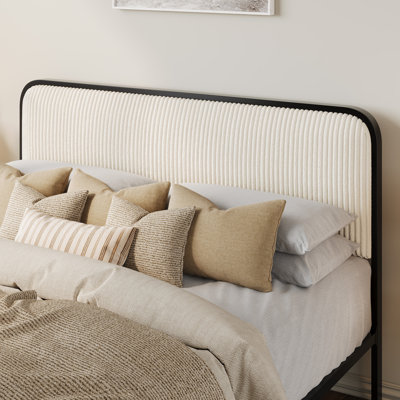 Lit double en velours côtelé crème Arnasia