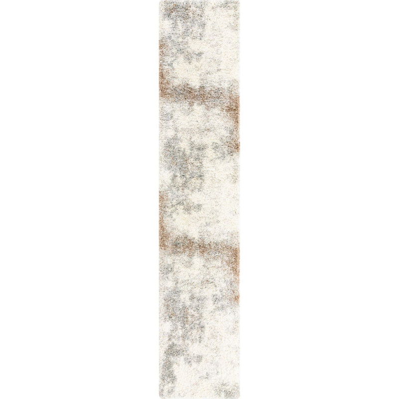 Tapis abstrait en polypropylène tissé à la machine en beige / kaki, Tapis de couloir 2 pi 7 po x 13 pi