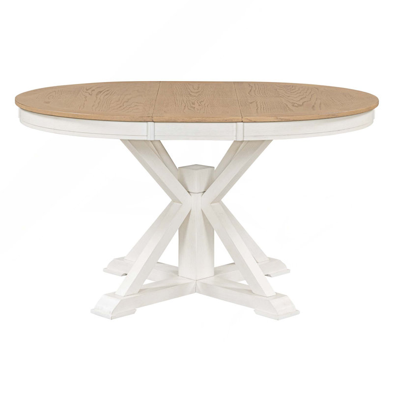 Table de salle à manger extensible rétro avec rallonge de 12 pouces pour salle à manger et salon, Off-White