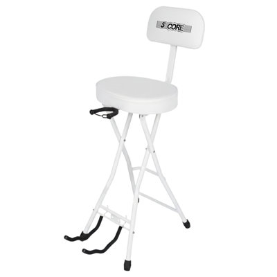 5Core Guitar Stool 3.15" Padded Chair w Backrest Foldable Music Seat Built in Foot Rest Guitar Stand