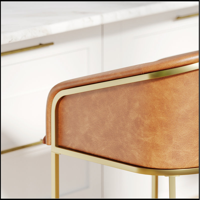 Tabouret de comptoir 26 po Hampton, similicuir et structure en acier doré, Brun