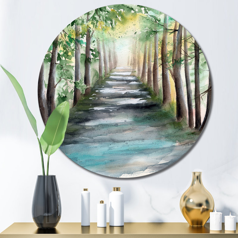«A Sunlit Forest Alley with Tree Shadows I», art mural traditionnel en métal, H 23 po x l 23 po
