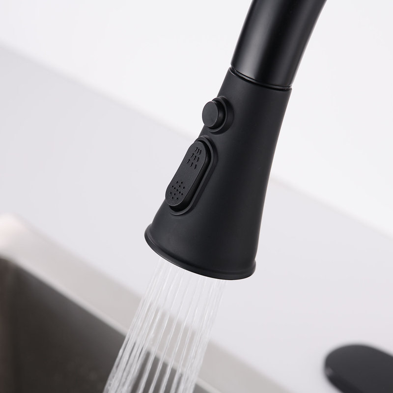 Single Handle Deck-mount Pull-down Kitchen Faucet with Sprayer, Without Soap Dispenser, Matte Black