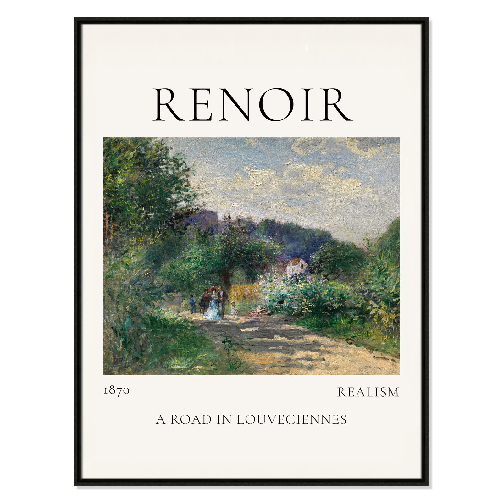 Old Masters Collection " A Road In Louveciennes " by Auguste Renoir, Espresso Floater Frame, No, 41.5" H x 31.5" W x 2" D
