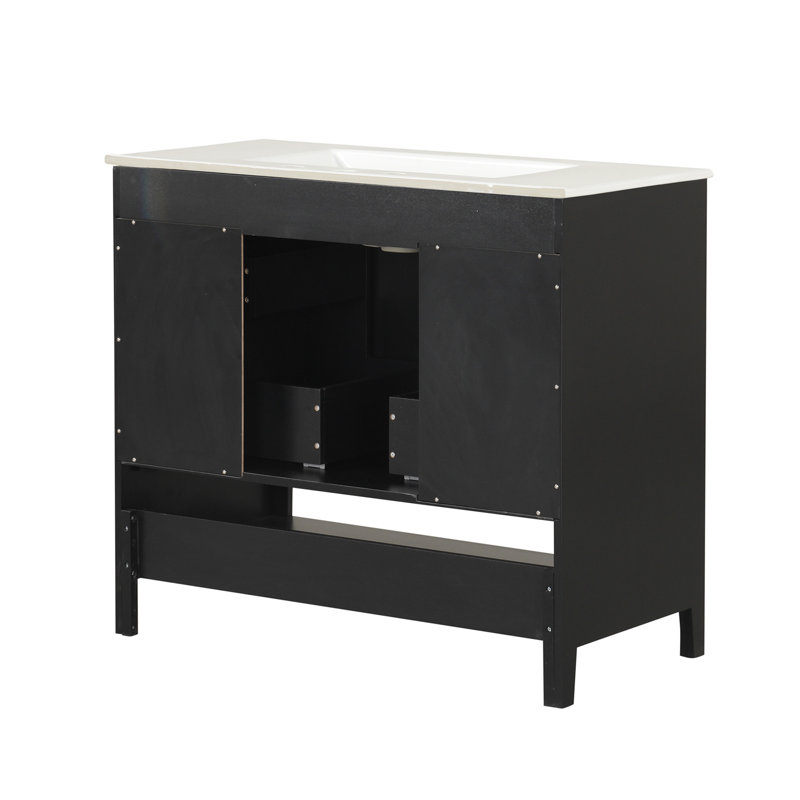Meuble-lavabo 36 po avec lavabo, armoire de salle de bain multifonctionnelle avec portes et tiroirs, cadre en panneau de fibres à densité moyenne et panneau de fibres à densité moyenne, noir