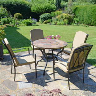 BAYFIELD FIREPIT 89cm Table with 4 ASCOT Chairs Garden Set