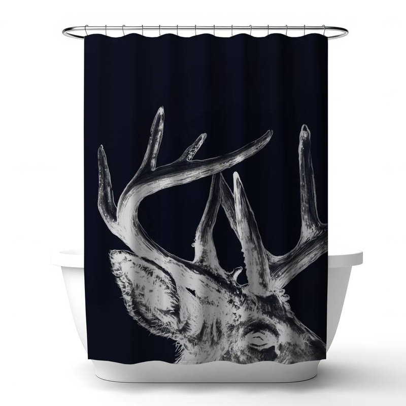 Shower Curtain AN474 – Polyester Shower Curtain, Dye Sublimation Print, 71" W × 74" L, Black/Gray/Blue