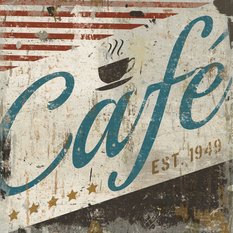 Vintage Cafe Sign by Michael Mullan - Wrapped Canvas Print, 91cm H x 91cm W