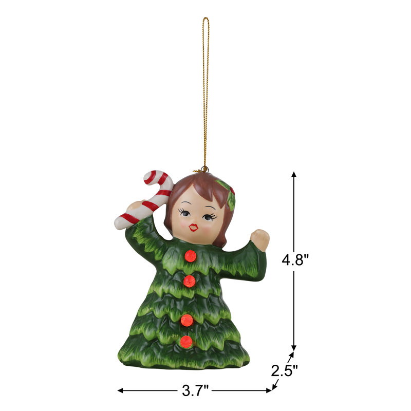 Nostalgic Set of 2 Vintage Christmas Kid Ornament - Candy Cane and Tree Girl