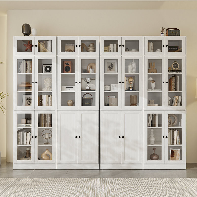 86.7'' H X 94.48'' W Book Cabinet Storage Bookcase Set, White