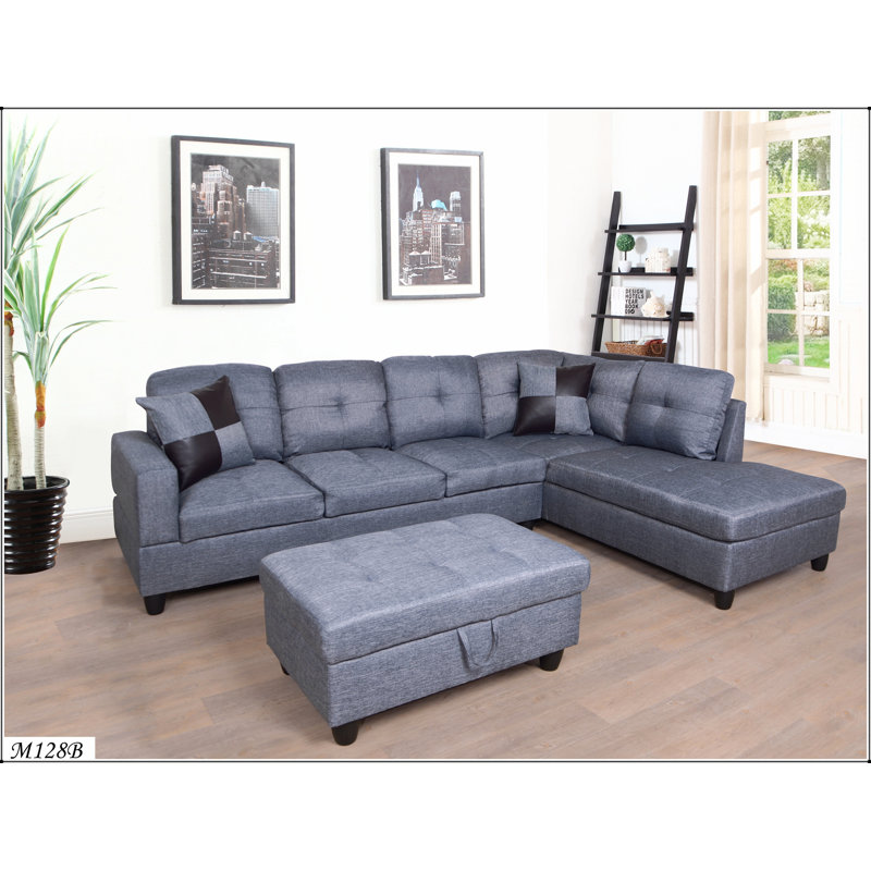 Ensemble de canapé modulaire 3 pièces, méridienne droite avec repose-pieds de rangement gratuit