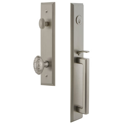 Carré Handleset with Single Cylinder Deadbolt and Grande Victorian Door Knob and Rosette