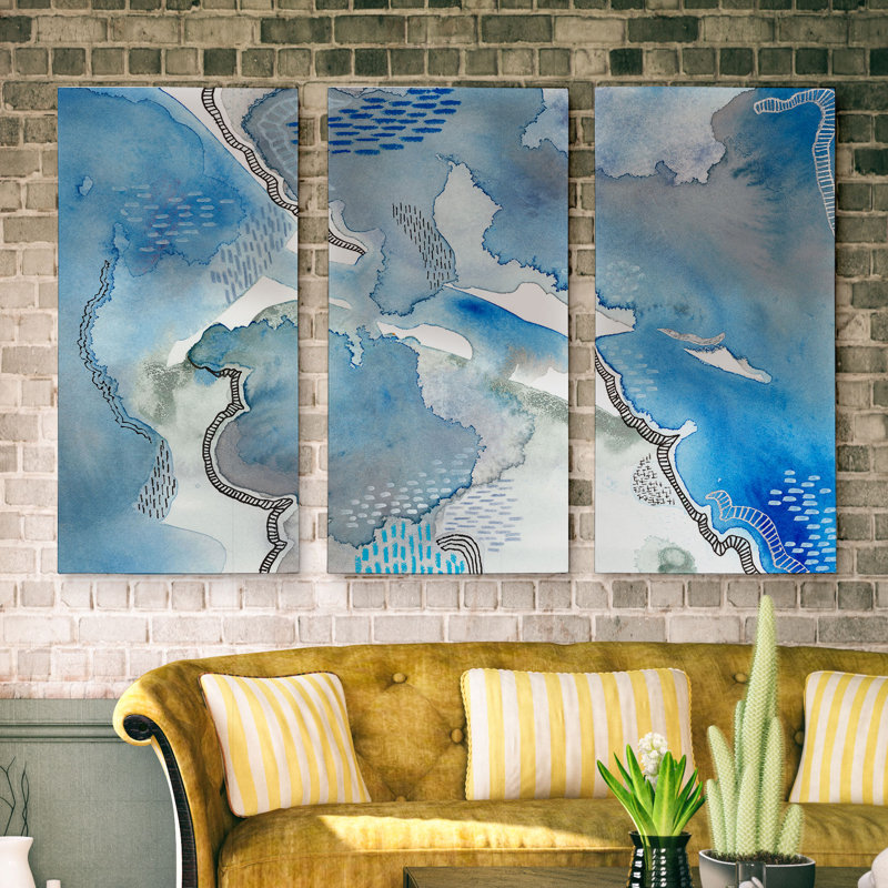 «A Premium Subtle Blues I Print», reproduction sur toile 3 pièces, H 40 po x l 60 po x P 1,5 po