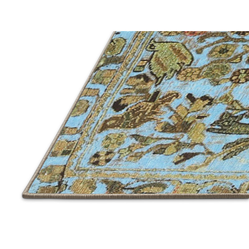 Tapis bleu ciel/gris ciel traditionnel Mahtotopa, Rectangle 5 pi x 8 pi