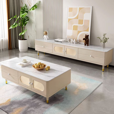 Meuble télé de style crème avec table basse