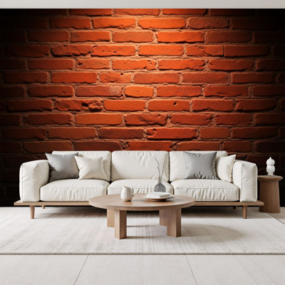 Industrial Decorative Mural Rustic Red Brick Wall Warm Lighting Texture Wallpaper 69"H x 96"W Self-Adhesive Wall Decor for Bedroom