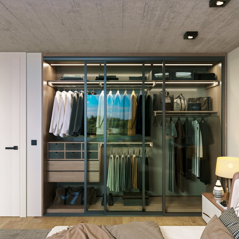 Cloison 3 panneaux coulissants en verre transparent - structure en aluminium avec technologie Silent Glide, 72 po x 96 po, 3