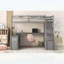 Lit mezzanine simple avec 7 tiroirs, 2 tablettes et bureau gris pour une utilisation compacte et multifonctionnelle-133491198