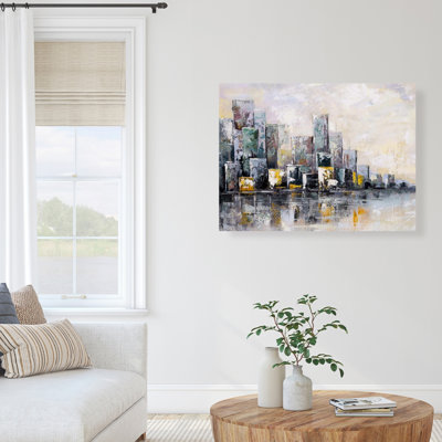Abstract Cityscape in the Morning - Industrial Purple Canvas